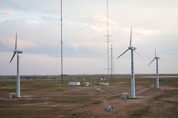 wind turbines in field